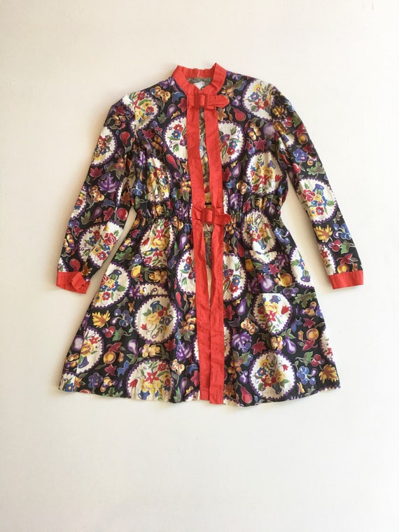 Adorable 1940s Printed Floral Buckle Tunic Smock M