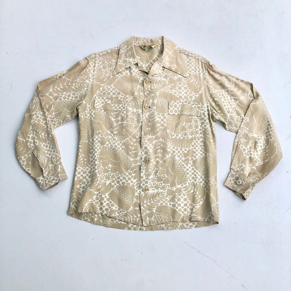 KILLER 1940s Berktowne Tan Floral Rayon Gabardine