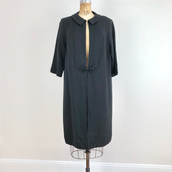 1950s Black Linen Duster Coat M - image 2