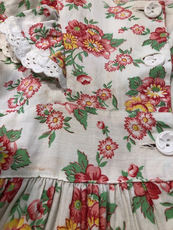 1930s Floral Cotton Pinafore Style Dress S - image 9