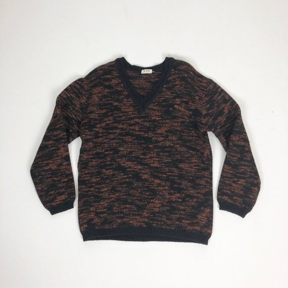 1940s Wool Orange and Black V-Neck Sweater S - image 3