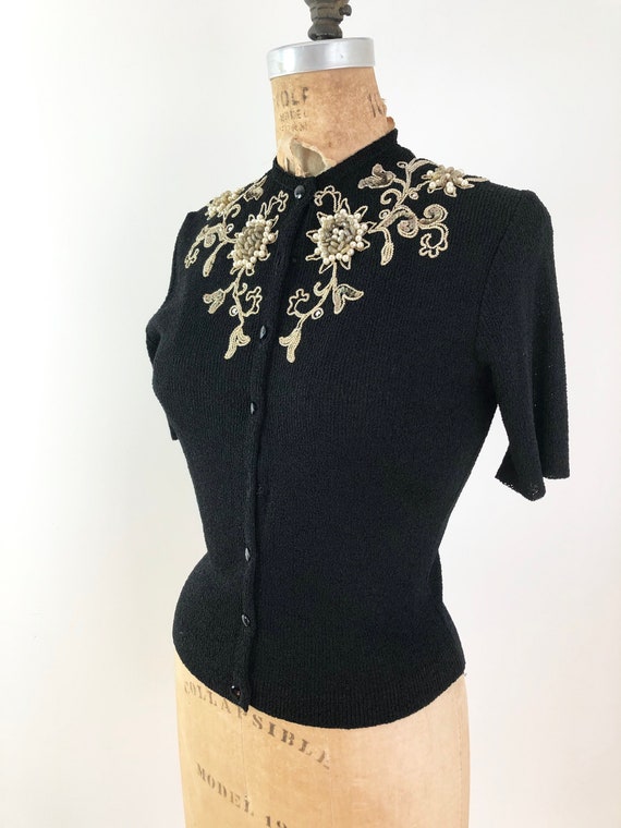 Amazing 1940s Heavily Beaded Short Sleeve Cardigan