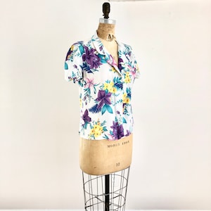1980s Hawaiian Rayon Short Sleeve Blouse S