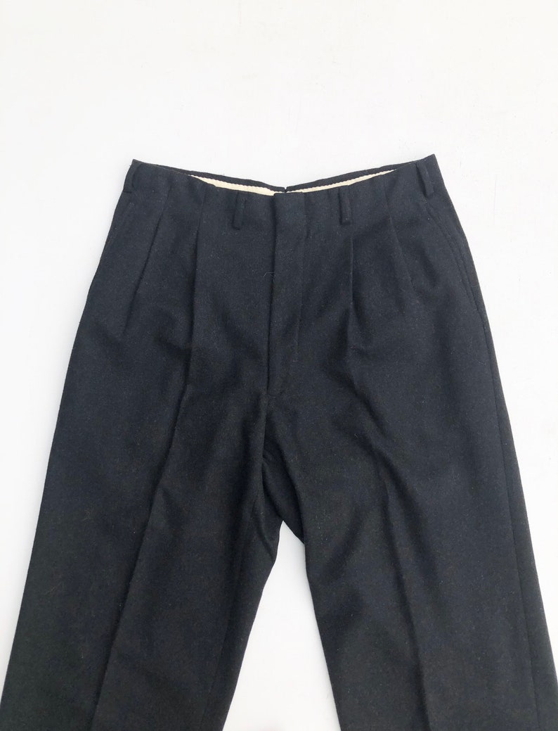 1950s Black Wool Pleated High Waist Trousers 32\u201d