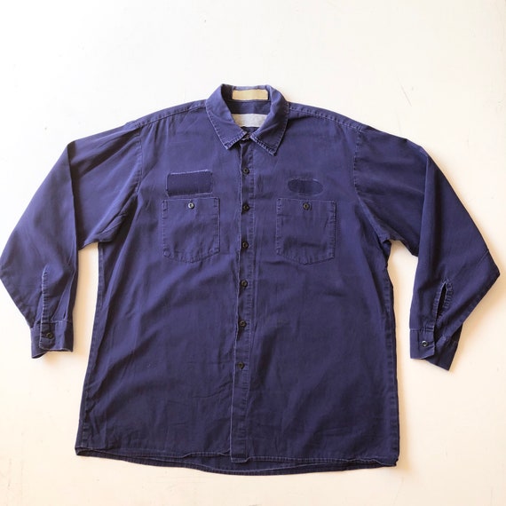 1970’s Dickies Blue Cotton Work Shirt XL