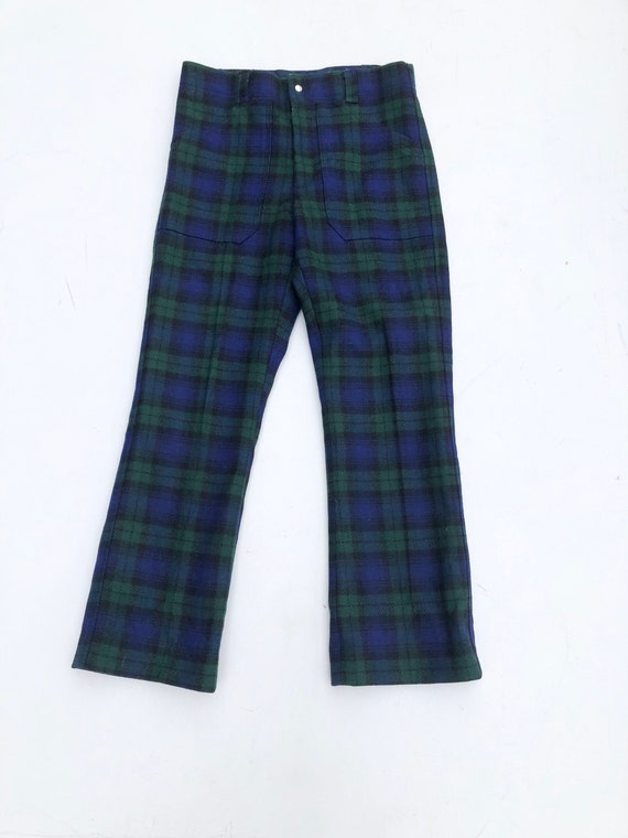 1960’s Blue Tartan Plaid Wool Trousers 28”