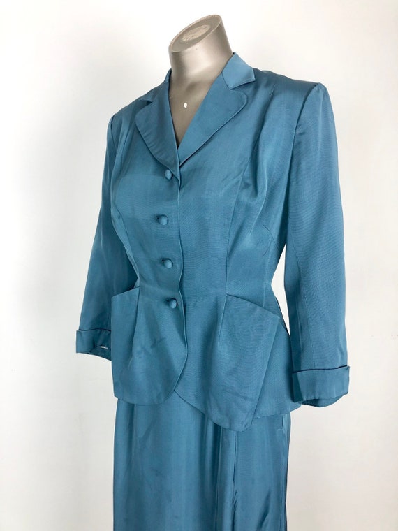 Amazing 1940’s Teal Rayon Skirt Suit From Finland… - image 1