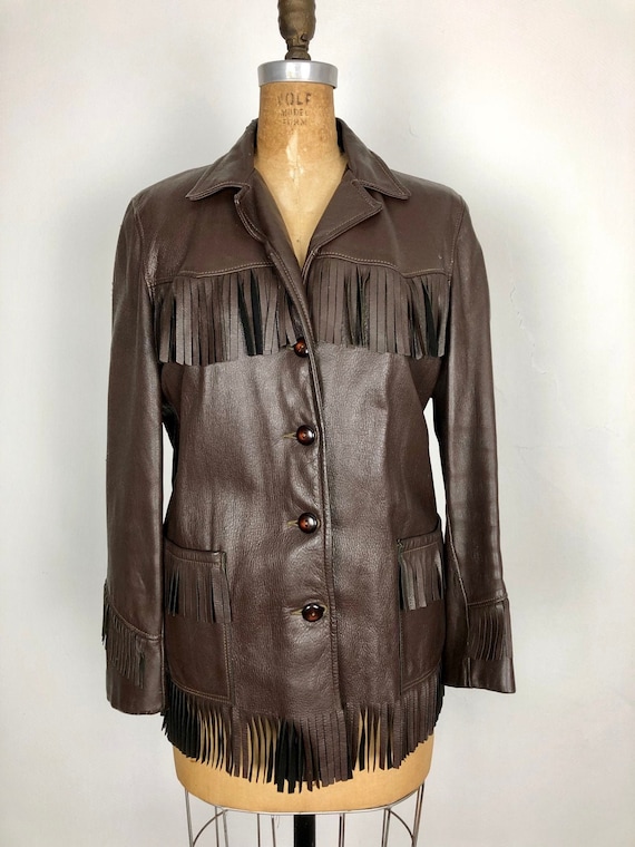 1950s Dark Brown Leather Fringe Western Jacket M - image 1