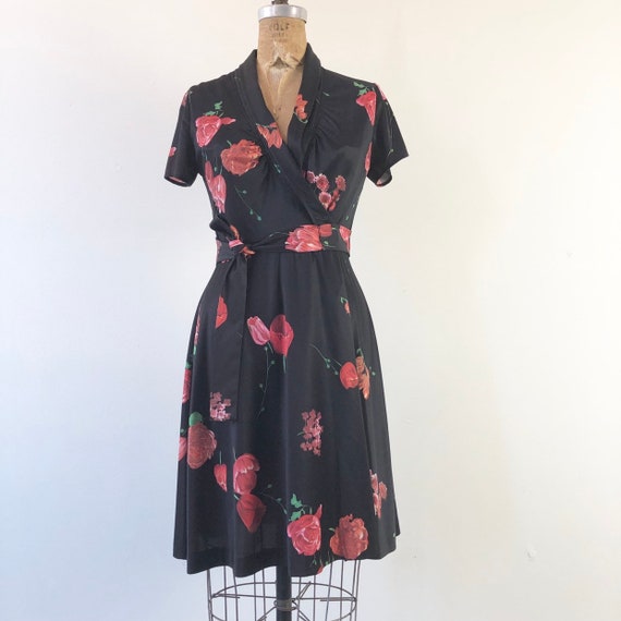 Sweet 1970’s Rose Print Wrap Dress S - image 2