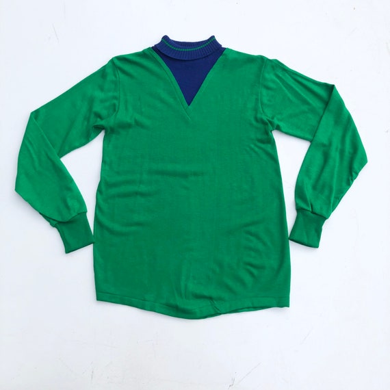 MOD 1960s Green Knit Mock Neck Pullover S