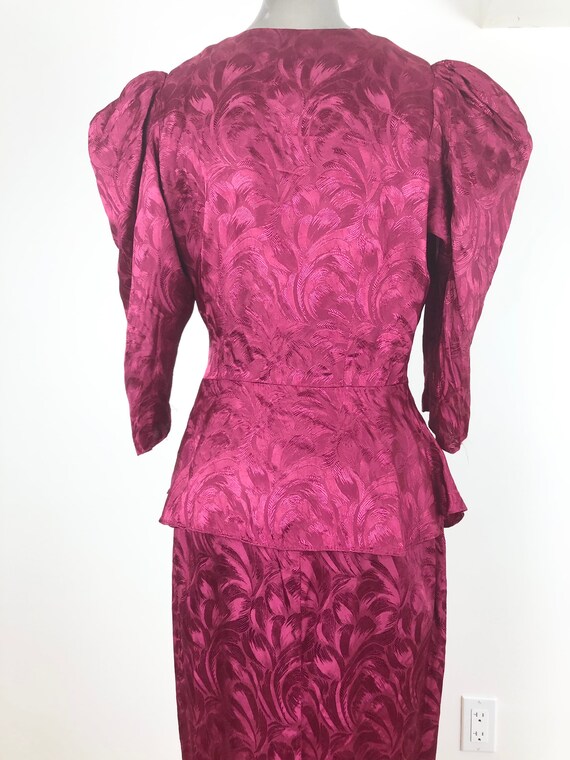 1980s Raspberry Brocade 40’s Style Skirt Suit Set… - image 7