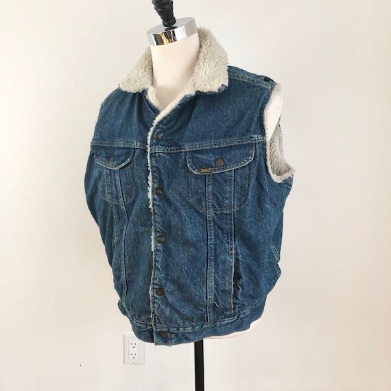 1970s Roebucks Western Wear Sherpa Lined Denim Ves