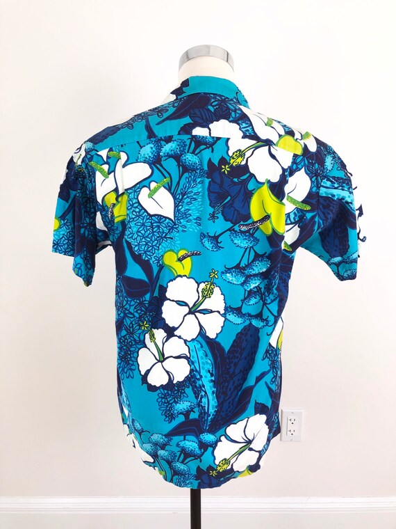 1960s Hawaiian Hibiscus Cotton Aloha Shirt L - image 8