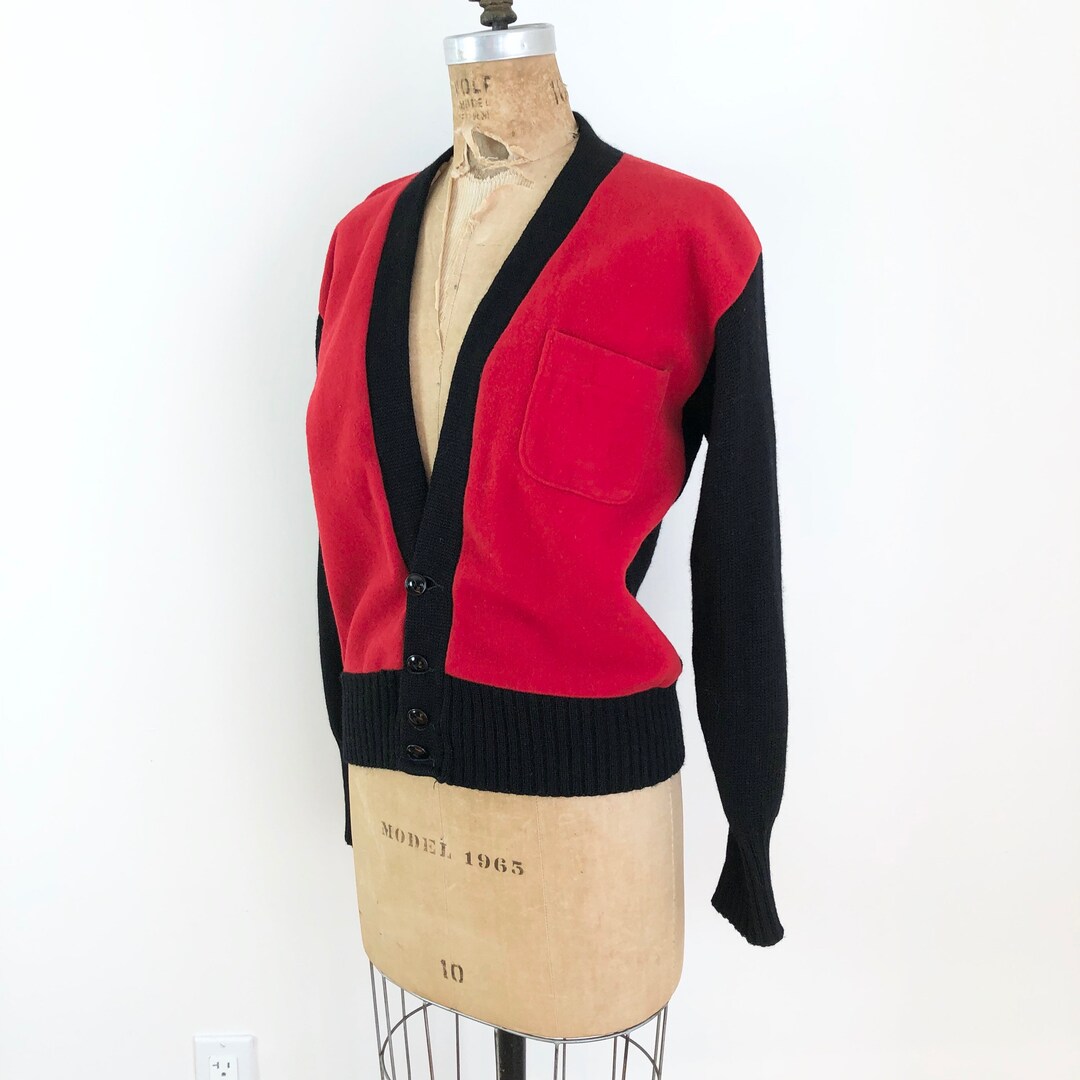 1950s White Cardigan With Red Bird Pattern (M/L) main image 1