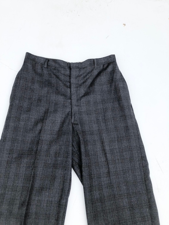 1960s Charcoal Plaid Wool Trousers 30” - image 2