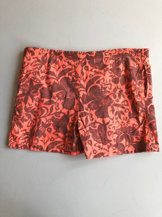 1990s Laguna Orange Floral Swim Trunks L - image 7