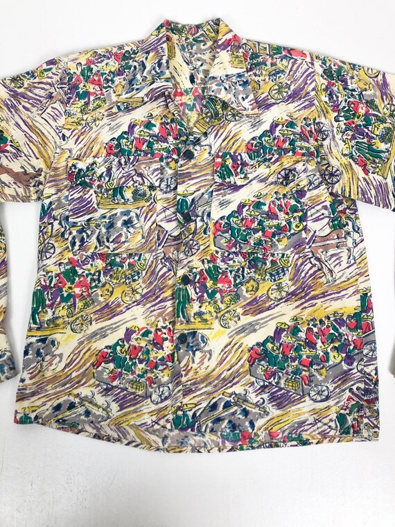 1940s Mexican Print Cotton Shirt M - image 5