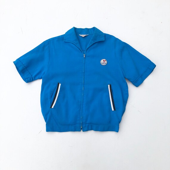 1950s Catalina Blue Cotton Zip Short Sleeve Shirt