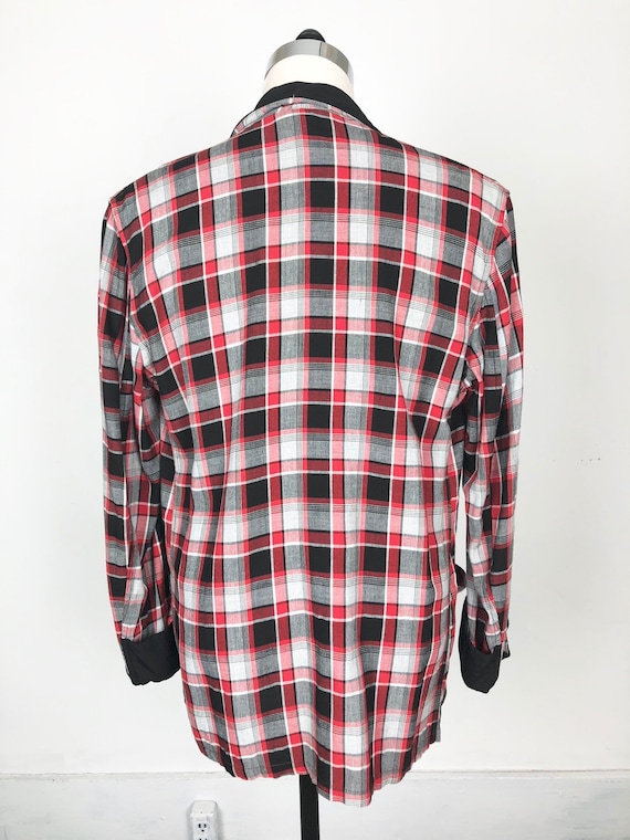 1940s Plaid Rayon Smoking Jacket M - image 7