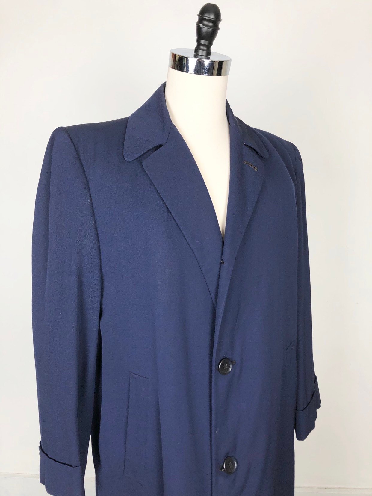 1940s Navy Worsted Gabardine Overcoat XL | Etsy