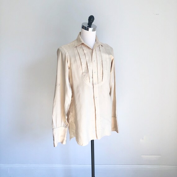 Fabulous 1930s Ivory Silk Tuxedo Shirt M