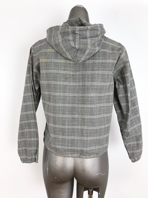 1950’s Grey Plaid Cotton Hooded Jacket S - image 4