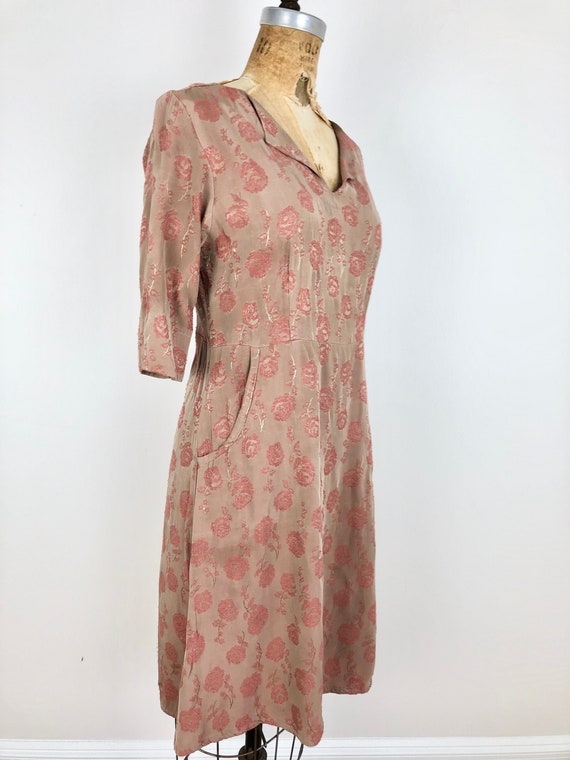 SWEET 1940s Dusty Rose Jacquard Rayon Dress S M