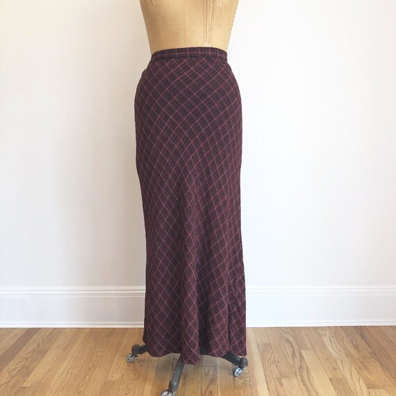 1990’s Bias Cut Plaid Rayon Maxi Skirt M