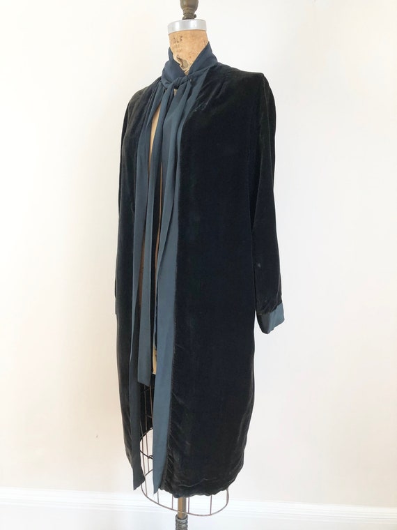 1920s Midnight Blue Silk Velvet Duster S