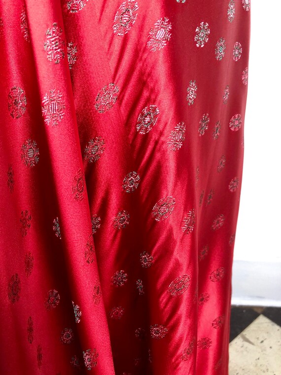 60s Red Brocade Satin Full Maxi Skirt S - image 7