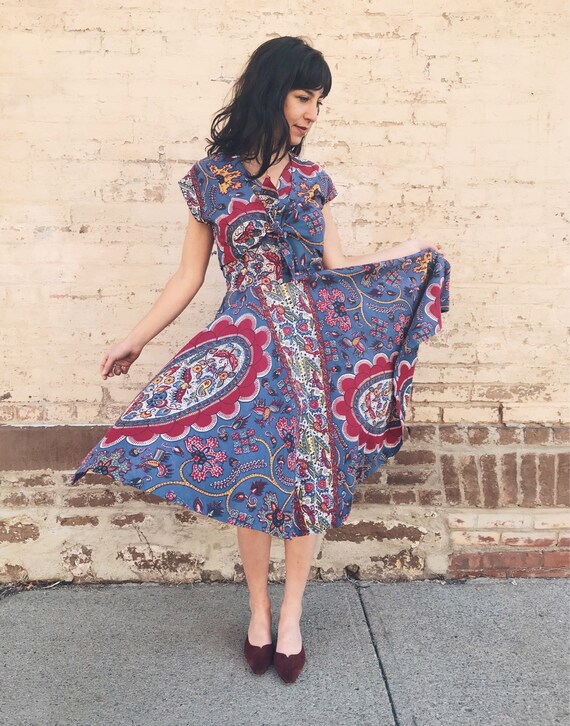 Incredible 1950's Two-Piece Wax Print Cotton Dress