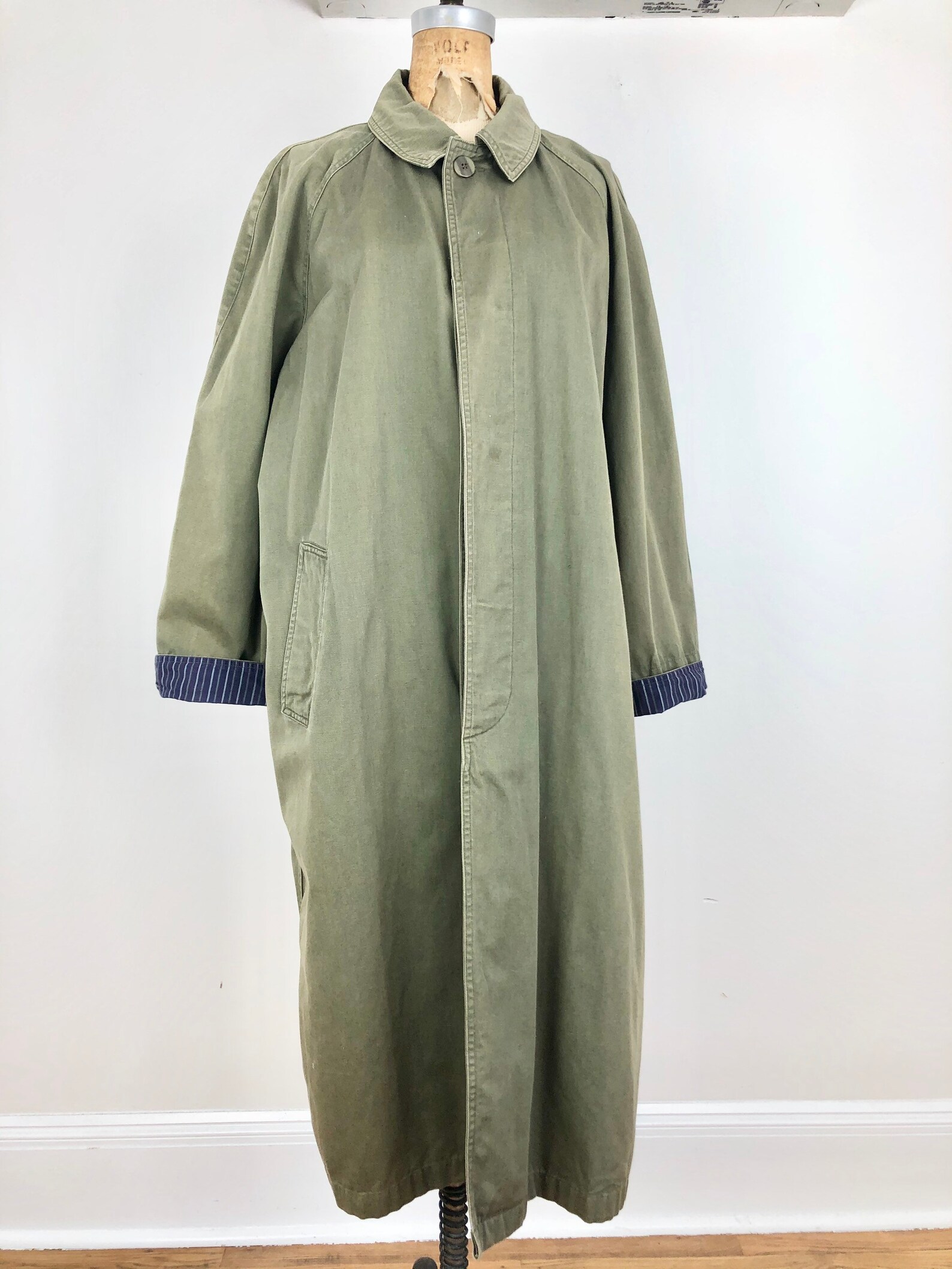1990s Olive Green Tweeds Cotton Duster Jacket M | Etsy