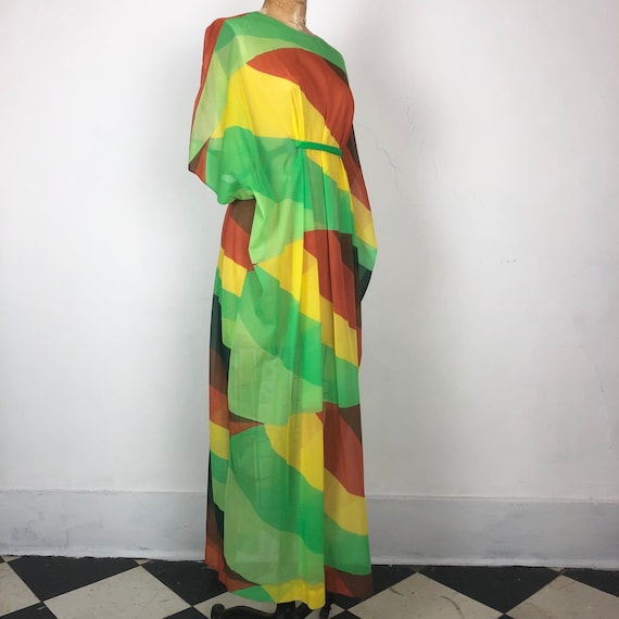 KILLER 1970s Bright Color Block Sheer Caftan S