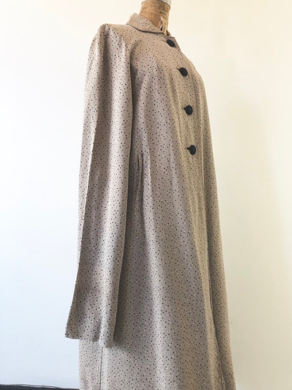 1940s Taupe Polka Dot Rayon Gabardine Swing Maxi … - image 2