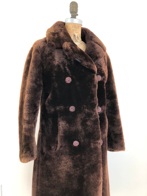 KILLER 1960’s Brown Mouton Fur Coat W/ Rhinestone But… - Gem