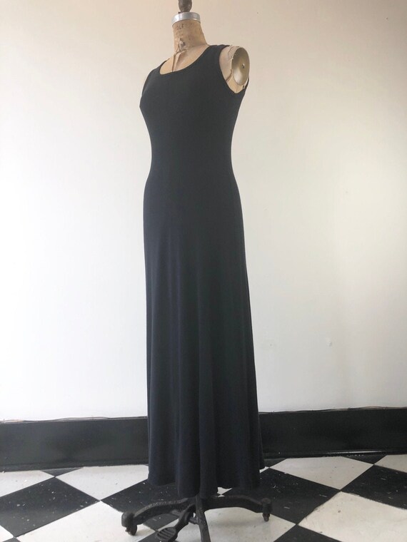 1990s Black Knit Ribbed Cotton Maxi Dress S