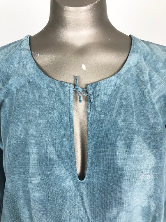 Indigo Dyed Antique French Linen Tunic Dress S - image 5