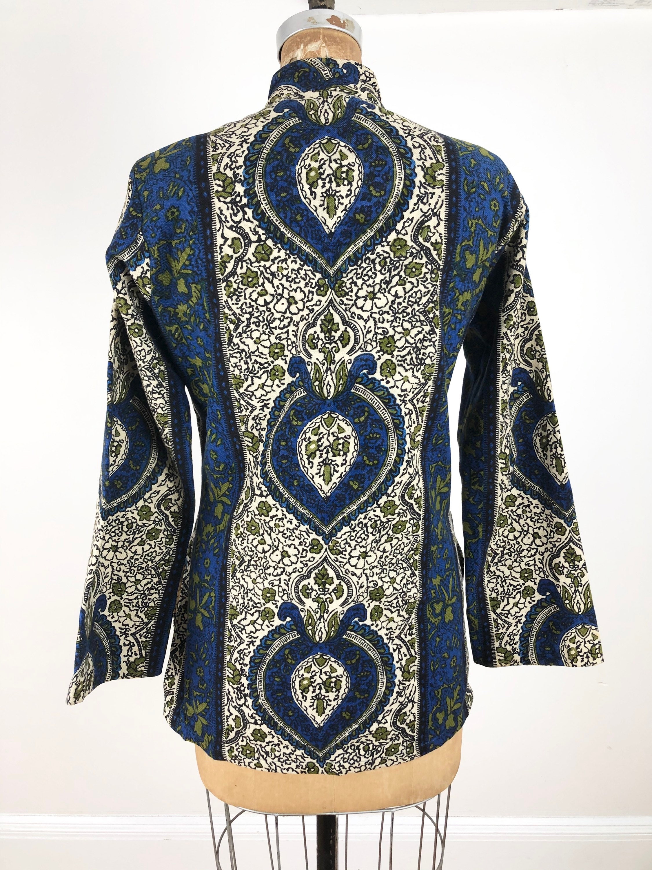 1960s Cotton Paisley Block Print Nehru Jacket S - Etsy