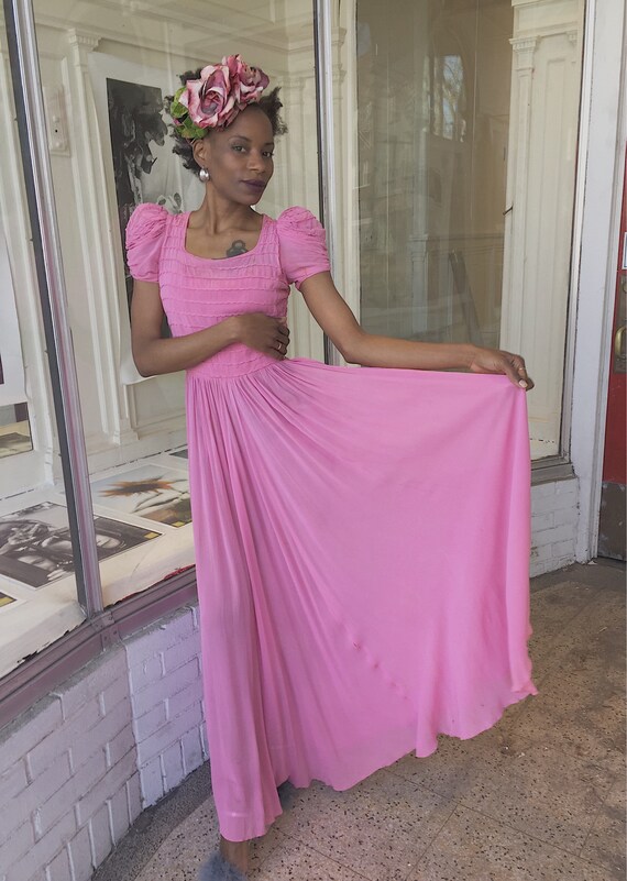 30's/40's Bubblegum Pink Silk Chiffon Maxi Dress.