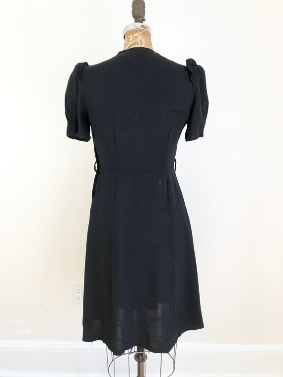 1940’s Black Rayon Crepe Ruffle Yoke Dress S - image 6