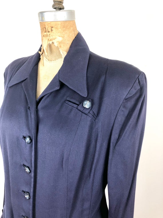 1940s Navy Blue Rayon Gabardine Skirt Suit Set M - image 2