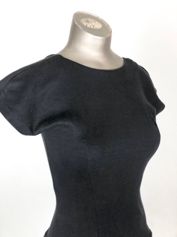 1980s Black Cotton Jersey Open Back Mini Dress S - image 3
