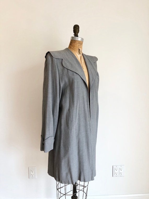 1940s Grey Wool Gabardine Swing Coat S M