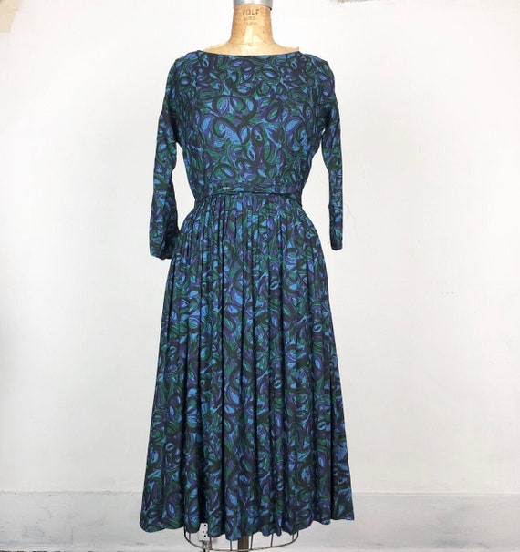 CUTE 1960s Printed Cotton Belted Dress S - image 2