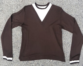 Mod 60s Brown Mock Turtle Neck Double Knit Pullover M