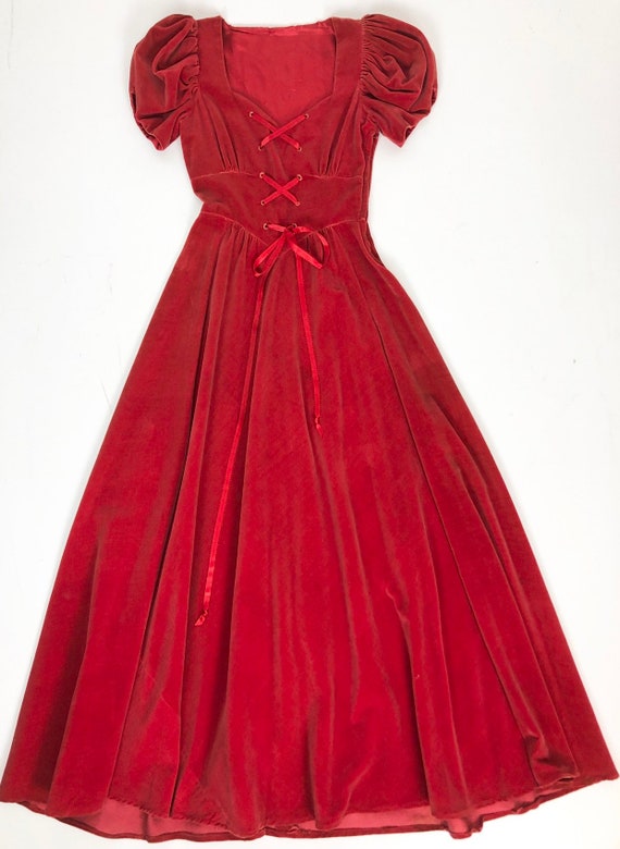 HOT 1940s Lace Up Red Velvet Maxi Gown S