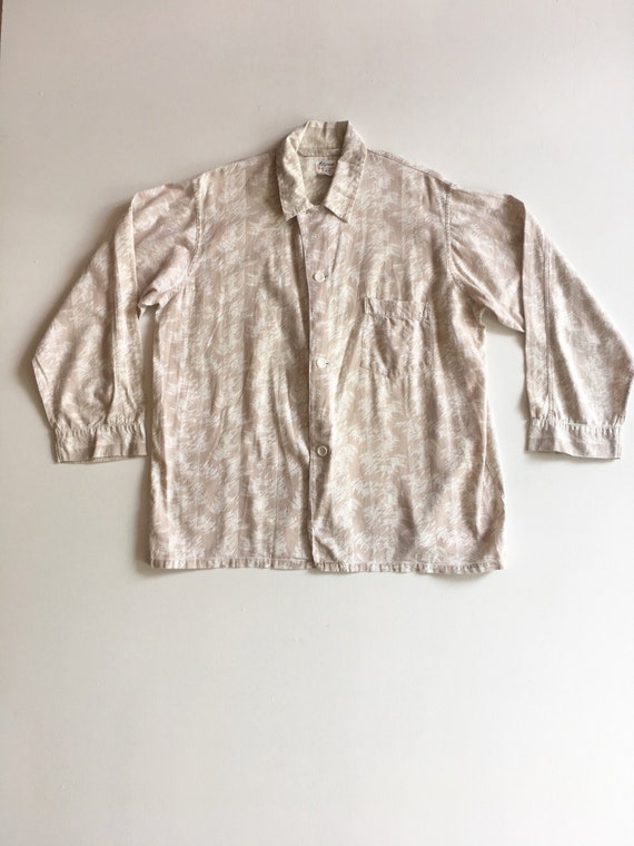 1940s Abstract Print Linen Men's Shirt XL
