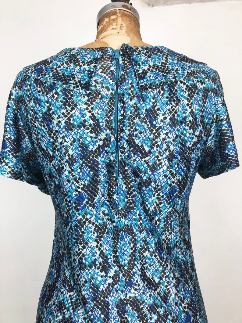 KILLER 1960s Blue Snakeskin Print Nylon Jersey Dress M