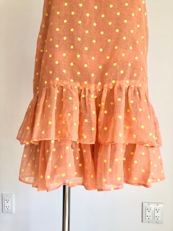 1960s Orange Polka Dot Skirt Ruffle Romper S - image 4