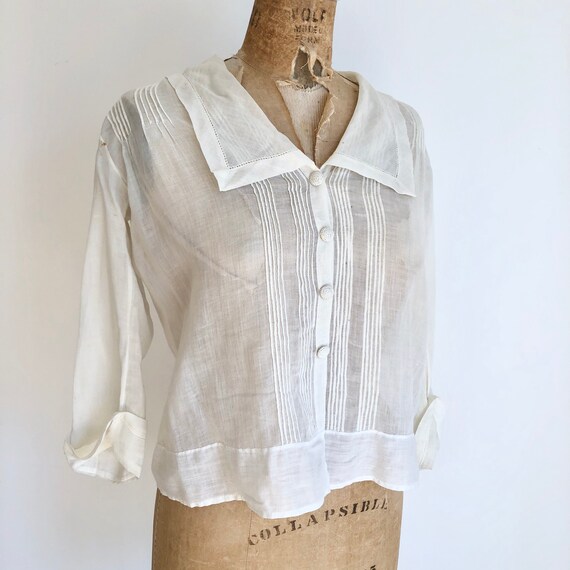 Antique Victorian White Cotton Crochet Button Blou